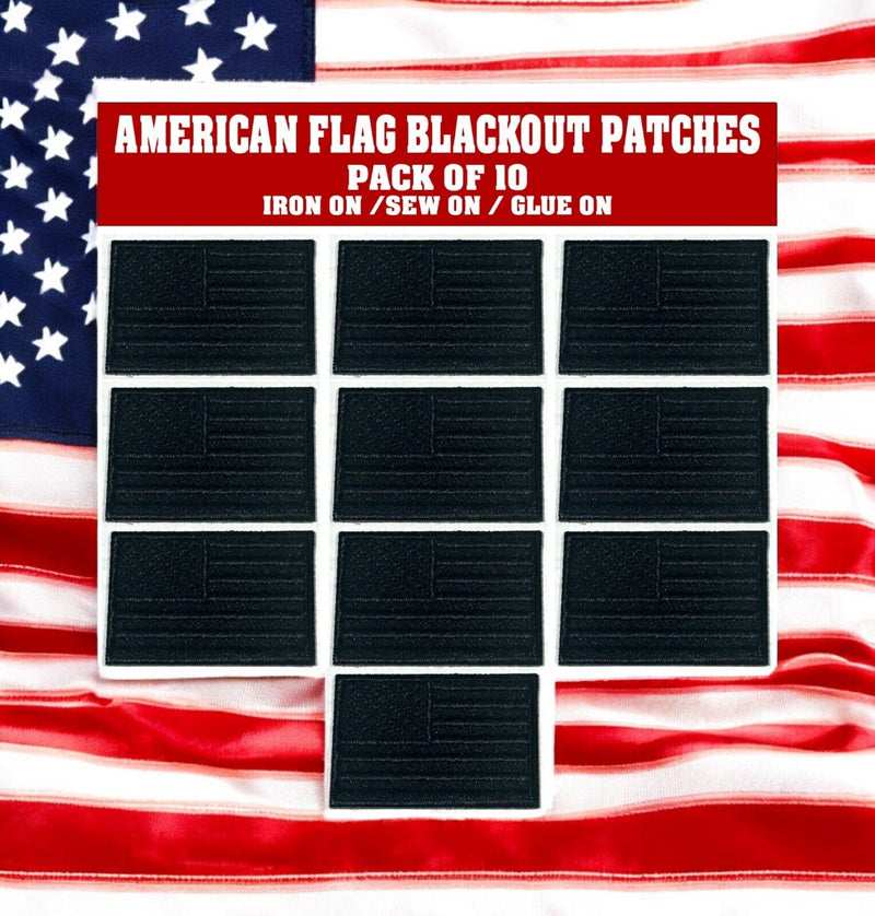 American Flag BLACK Patches (10-Pack) USA FLAG Embroidered Iron on Patch 1"x1.5"