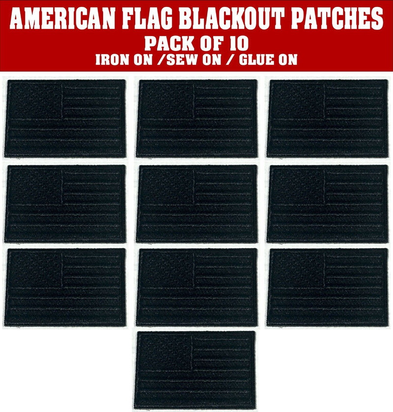 American Flag BLACK Patches (10-Pack) USA FLAG Embroidered Iron on Patch 1"x1.5"