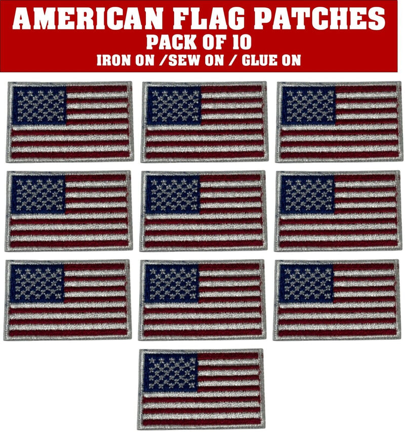 American Flag Patches (10-Pack) USA FLAG Embroidered Iron on Patch 1" x 1.5" USA