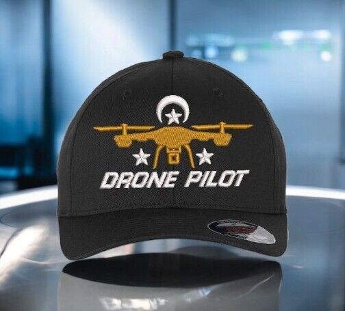 Drone Operator Hat  Drone Pilot Embroidered Flex Fit Black Fitted Hat Drone Hat