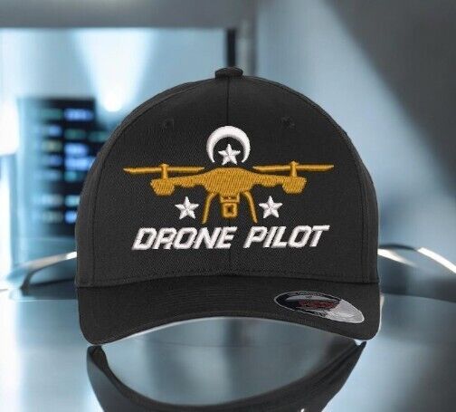 Drone Operator Hat  Drone Pilot Embroidered Flex Fit Black Fitted Hat Drone Hat