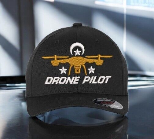 Drone Operator Hat  Drone Pilot Embroidered Flex Fit Black Fitted Hat Drone Hat