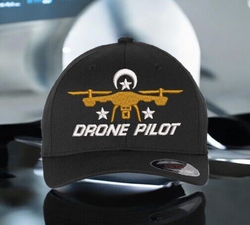 Drone Operator Hat  Drone Pilot Embroidered Flex Fit Black Fitted Hat Drone Hat