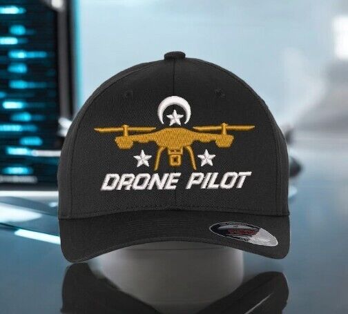 Drone Operator Hat  Drone Pilot Embroidered Flex Fit Black Fitted Hat Drone Hat