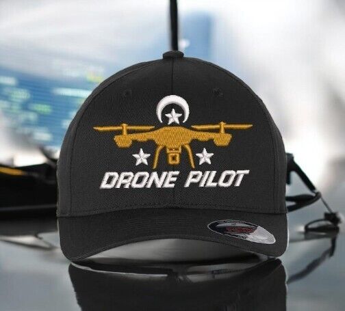 Drone Operator Hat  Drone Pilot Embroidered Flex Fit Black Fitted Hat Drone Hat