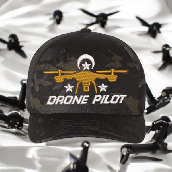 Drone Operator Hat  Drone Pilot Embroidered Flex Fit Black Multicam Drone Hat