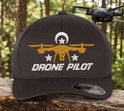 Drone Operator Hat  Drone Pilot Embroidered Flex Fit DARK GRAY Hat Drone Hat