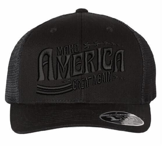 Trump 2024 Hat Arched MAGA Flex Fit 110 Snapback Adjustable Hat BLACKOUT Version