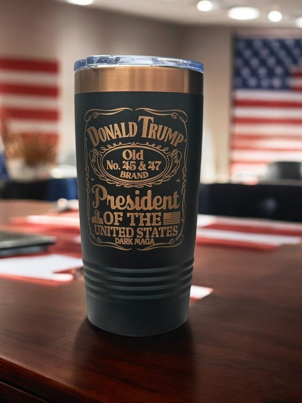 Trump 45-47 Commemorative Vintage Label Collector's 20oz Rose Gold Engraved cup