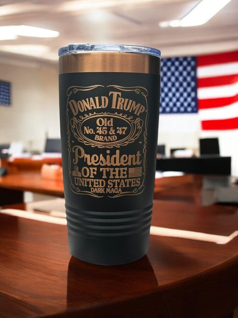 Trump 45-47 Commemorative Vintage Label Collector's 20oz Rose Gold Engraved cup