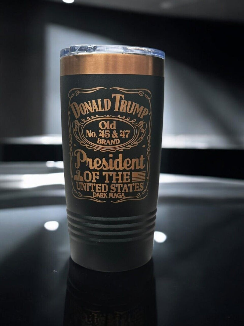 Trump 45-47 Commemorative Vintage Label Collector's 20oz Rose Gold Engraved cup