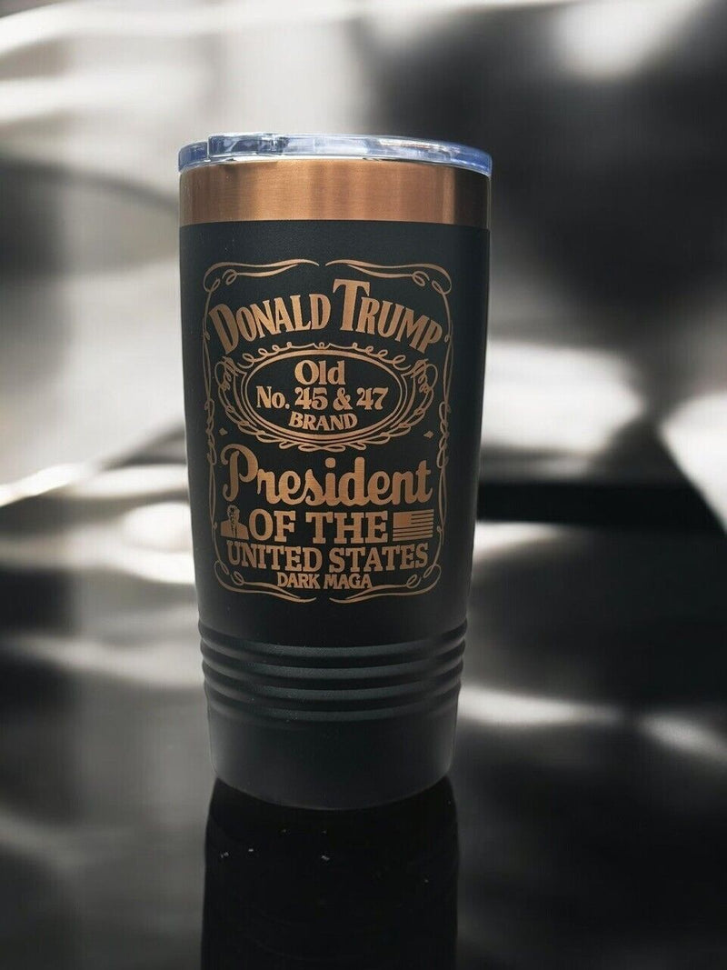 Trump 45-47 Commemorative Vintage Label Collector's 20oz Rose Gold Engraved cup