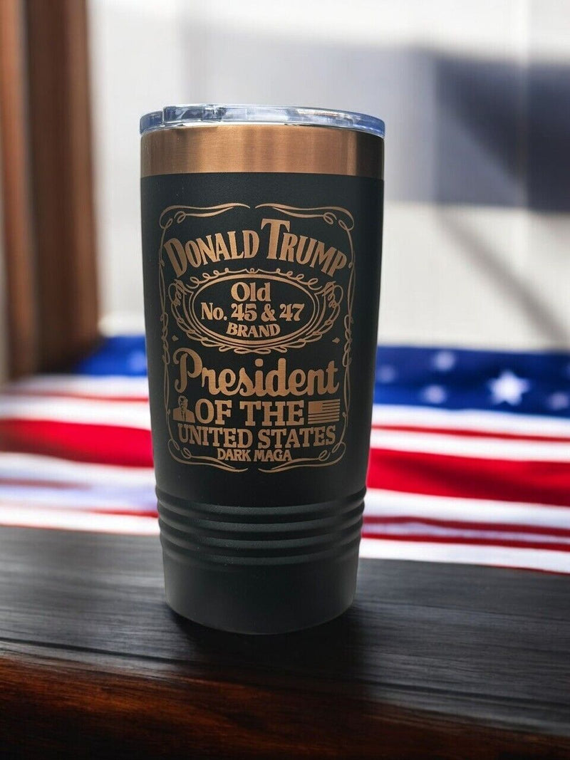 Trump 45-47 Commemorative Vintage Label Collector's 20oz Rose Gold Engraved cup