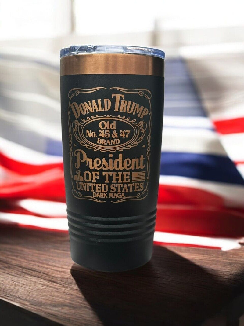 Trump 45-47 Commemorative Vintage Label Collector's 20oz Rose Gold Engraved cup