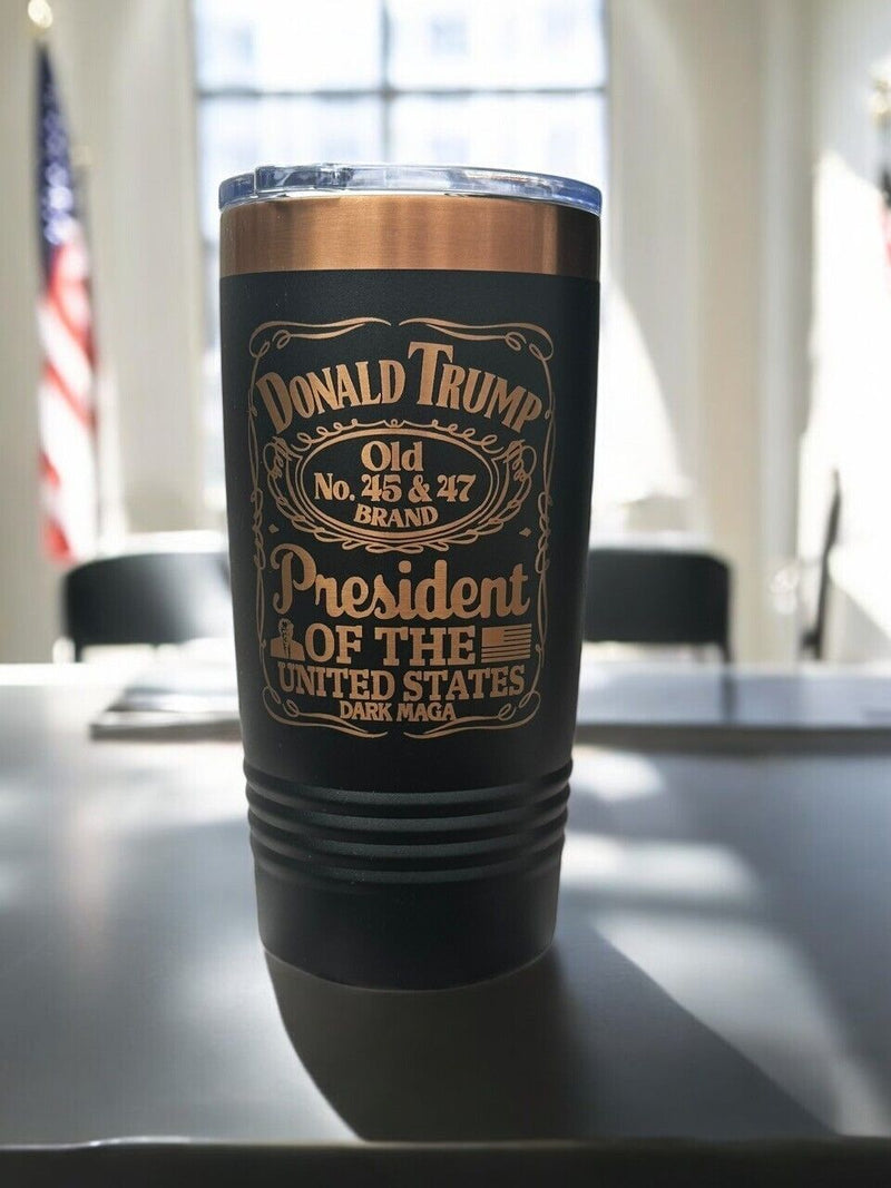 Trump 45-47 Commemorative Vintage Label Collector's 20oz Rose Gold Engraved cup