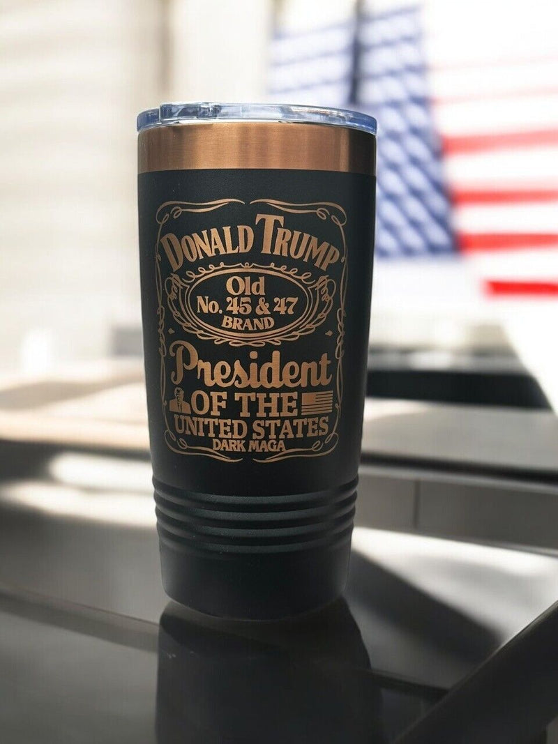 Trump 45-47 Commemorative Vintage Label Collector's 20oz Rose Gold Engraved cup