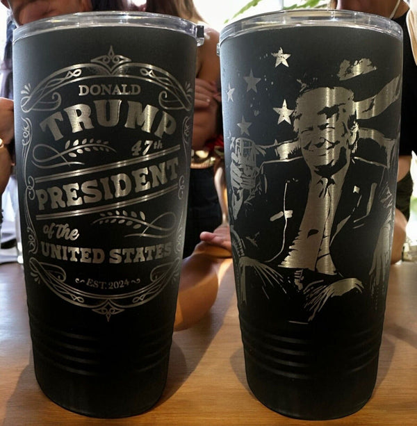 Trump 2024 Tumbler 20oz Stainless Steel 2 Sided Sitting Trump Engraved Tumbler