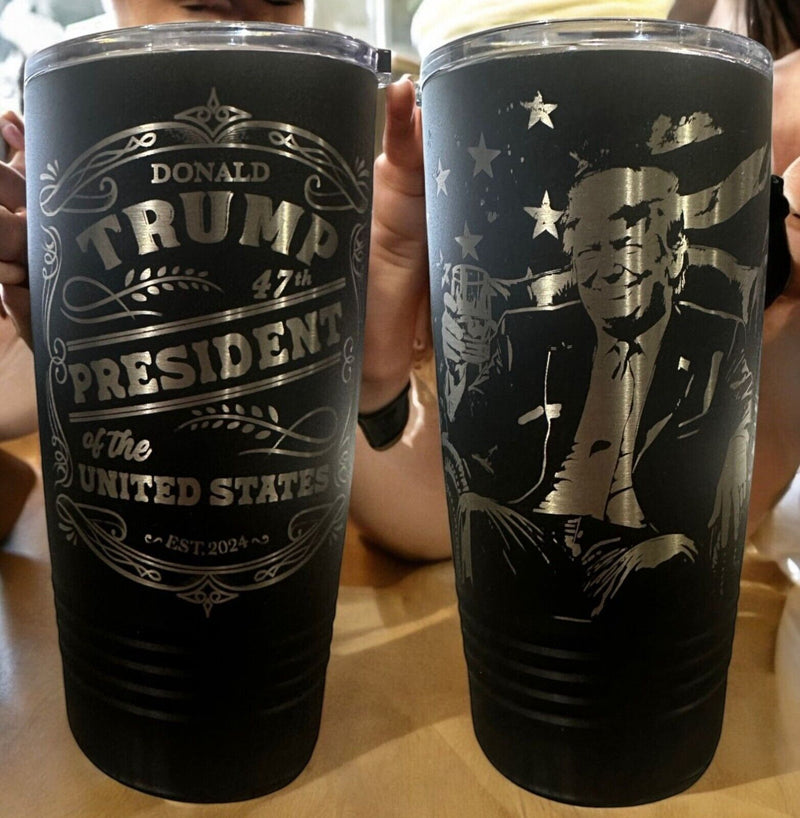 Trump 2024 Tumbler 20oz Stainless Steel 2 Sided Sitting Trump Engraved Tumbler