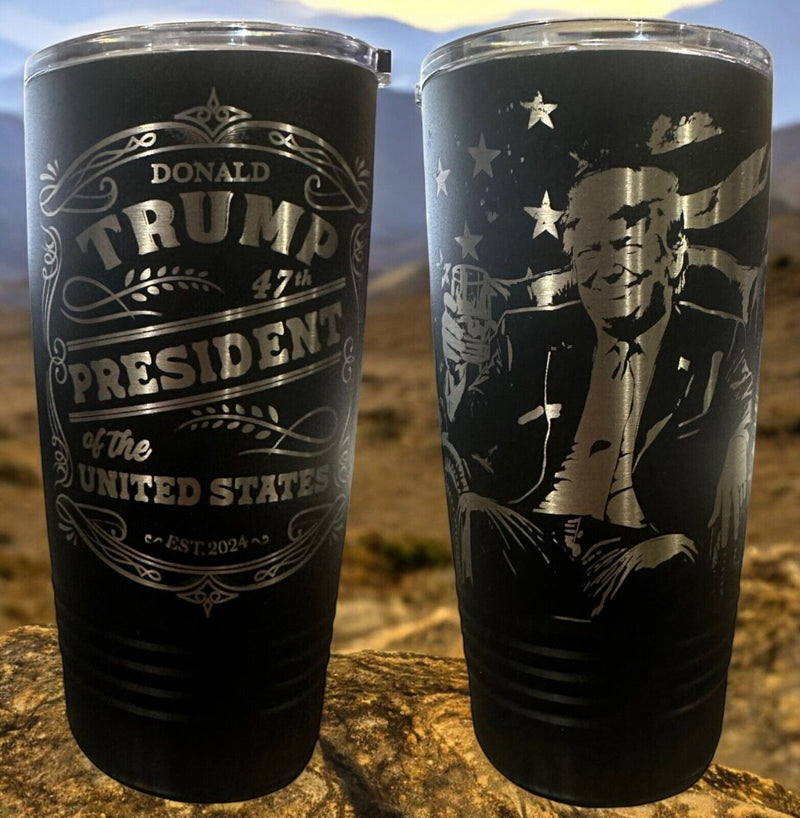 Trump 2024 Tumbler 20oz Stainless Steel 2 Sided Sitting Trump Engraved Tumbler