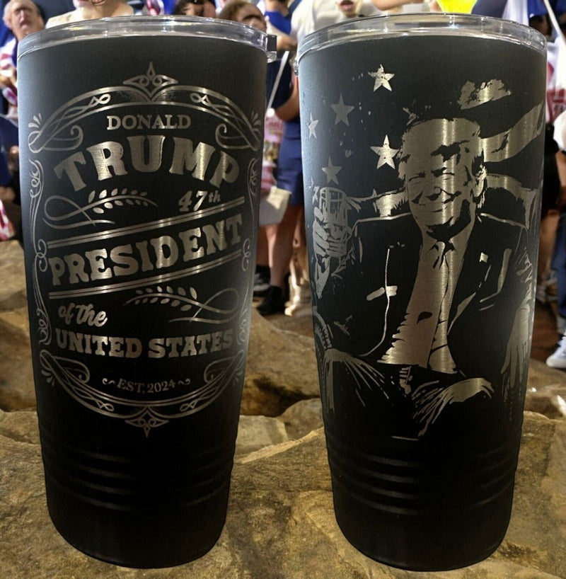 Trump 2024 Tumbler 20oz Stainless Steel 2 Sided Sitting Trump Engraved Tumbler