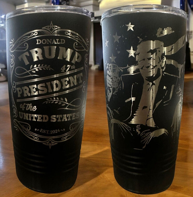 Trump 2024 Tumbler 20oz Stainless Steel 2 Sided Sitting Trump Engraved Tumbler