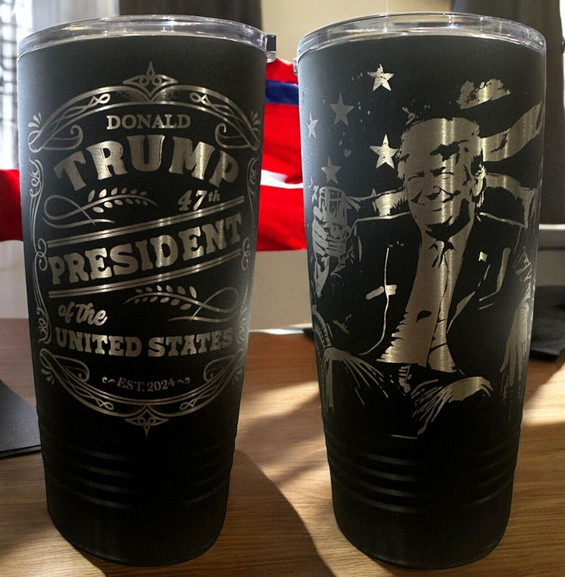 Trump 2024 Tumbler 20oz Stainless Steel 2 Sided Sitting Trump Engraved Tumbler