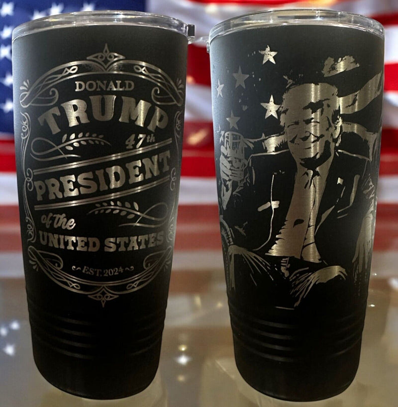 Trump 2024 Tumbler 20oz Stainless Steel 2 Sided Sitting Trump Engraved Tumbler