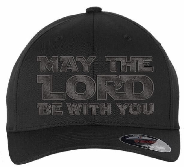 Jesus is my savior "May The LORD Be With You" Embroidered Fitted Hat Gray Emb.