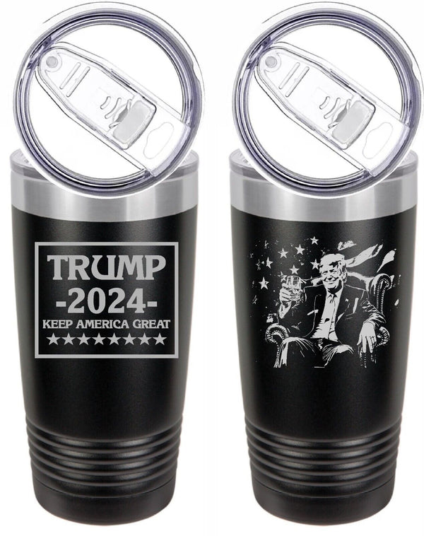 Trump 2024 20oz – 2 Sided Lasered Engraved Tumbler Trump 2024 Trump Sitting Cup