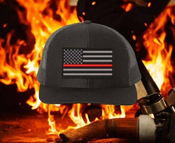 Firefighter Hat - Thin Red Line Flag Embroidered Richardson 112 Adjustable hat