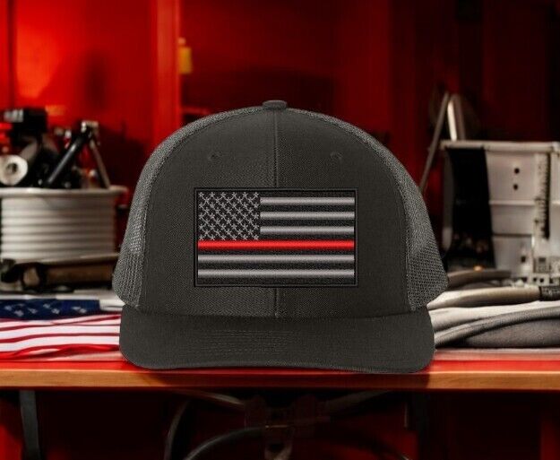 Firefighter Hat - Thin Red Line Flag Embroidered Richardson 112 Adjustable hat