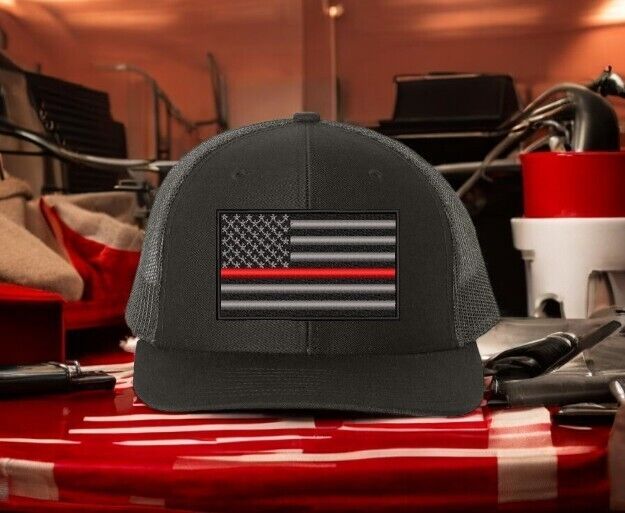 Firefighter Hat - Thin Red Line Flag Embroidered Richardson 112 Adjustable hat