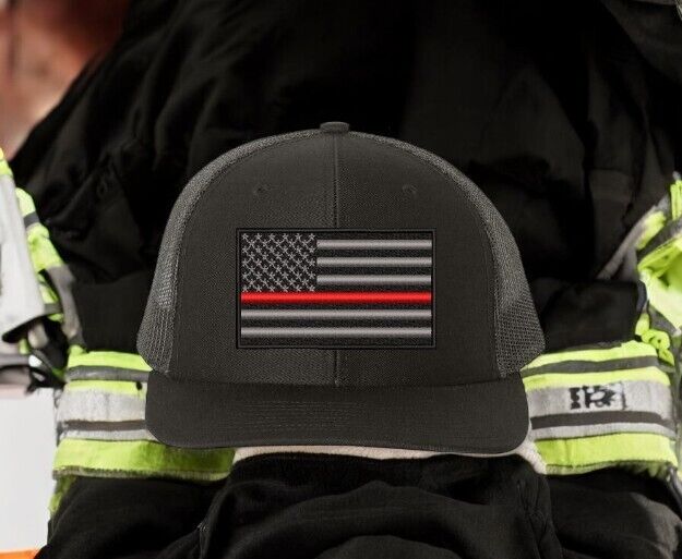 Firefighter Hat - Thin Red Line Flag Embroidered Richardson 112 Adjustable hat