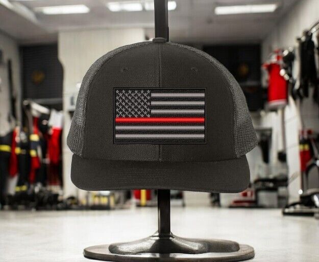 Firefighter Hat - Thin Red Line Flag Embroidered Richardson 112 Adjustable hat