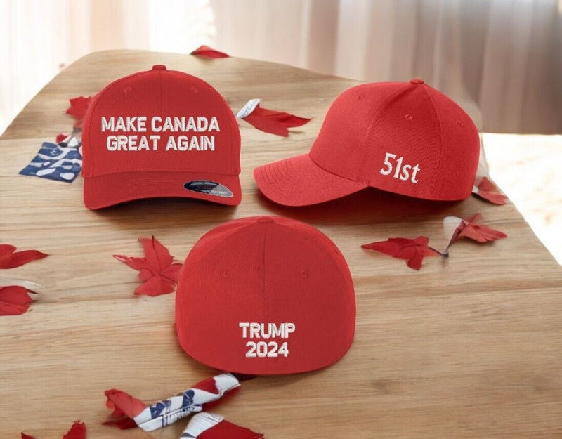 Make Canada Great Again Hat Flex Fit 6277 Red Embroidered hat with side and back