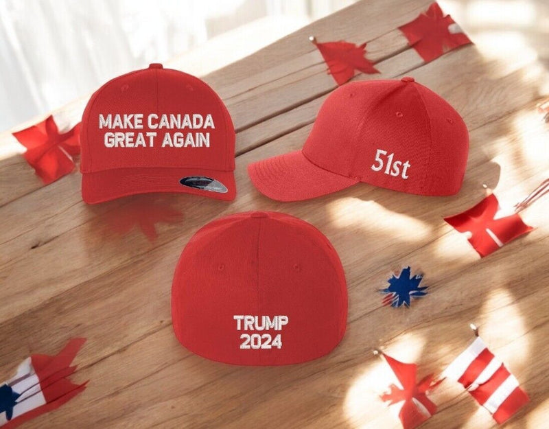 Make Canada Great Again Hat Flex Fit 6277 Red Embroidered hat with side and back