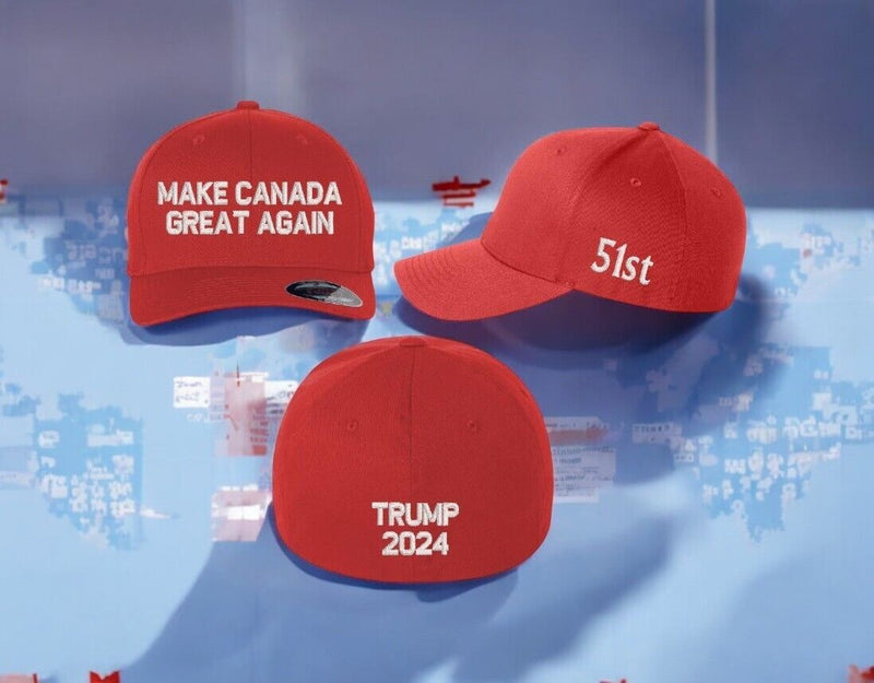 Make Canada Great Again Hat Flex Fit 6277 Red Embroidered hat with side and back