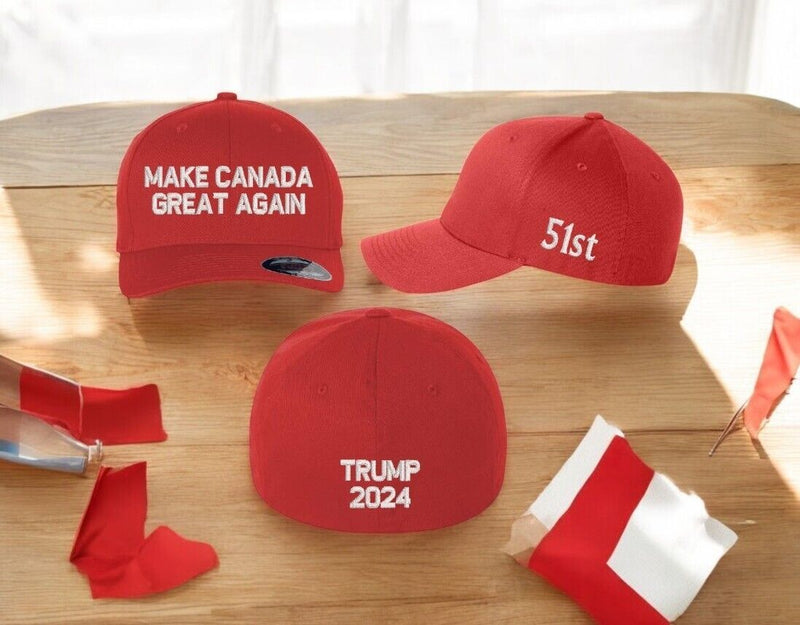 Make Canada Great Again Hat Flex Fit 6277 Red Embroidered hat with side and back