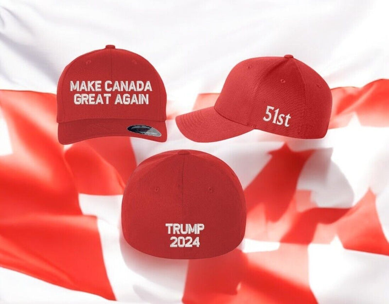 Make Canada Great Again Hat Flex Fit 6277 Red Embroidered hat with side and back