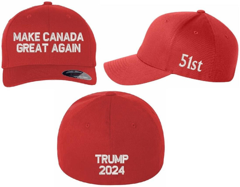 Make Canada Great Again Hat Flex Fit 6277 Red Embroidered hat with side and back