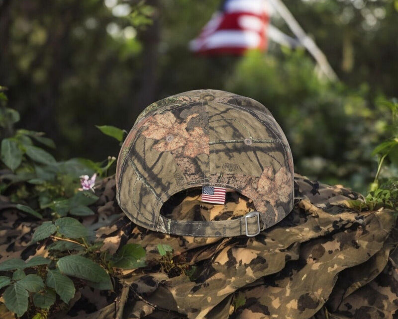 Trump Hat - Dark MAGA Mossy Oak Adjustable Hat with USA Flag Brim Trump 2024