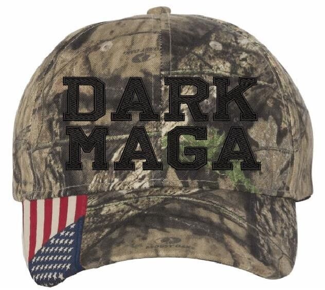 Trump Hat - Dark MAGA Mossy Oak Adjustable Hat with USA Flag Brim Trump 2024