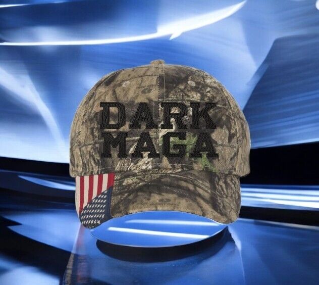 Trump Hat - Dark MAGA Mossy Oak Adjustable Hat with USA Flag Brim Trump 2024