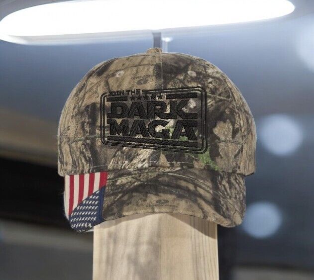 Trump 2024 Hat Join the DARK MAGA Trump Hat Adj. Mossy Oak Hat w USA Flag Brim