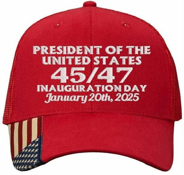 TRUMP 2025 Presidential Inauguration Hat 45-47 Mesh Back hat with Flag Brim