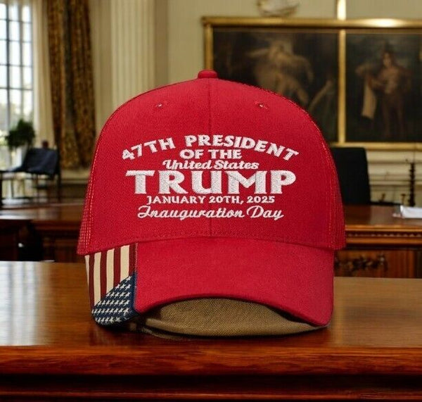 TRUMP 2025 Presidential Inauguration Hat Red AM350S Mesh Back hat with Flag Brim