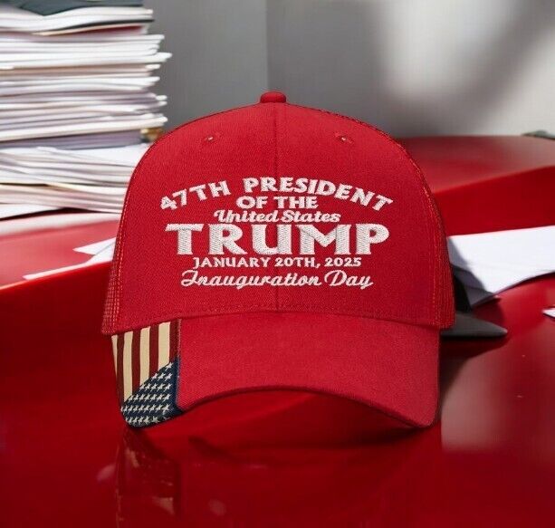 TRUMP 2025 Presidential Inauguration Hat Red AM350S Mesh Back hat with Flag Brim