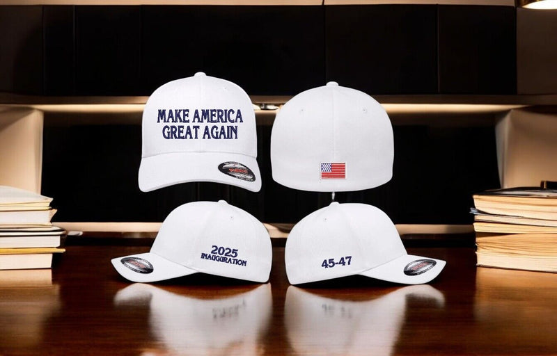 Donald Trump Inauguration Hat Flex Fit hat w/ 2025 Side, 45-47 and USA back flag