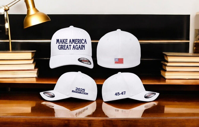 Donald Trump Inauguration Hat Flex Fit hat w/ 2025 Side, 45-47 and USA back flag