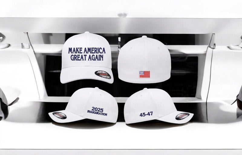 Donald Trump Inauguration Hat Flex Fit hat w/ 2025 Side, 45-47 and USA back flag